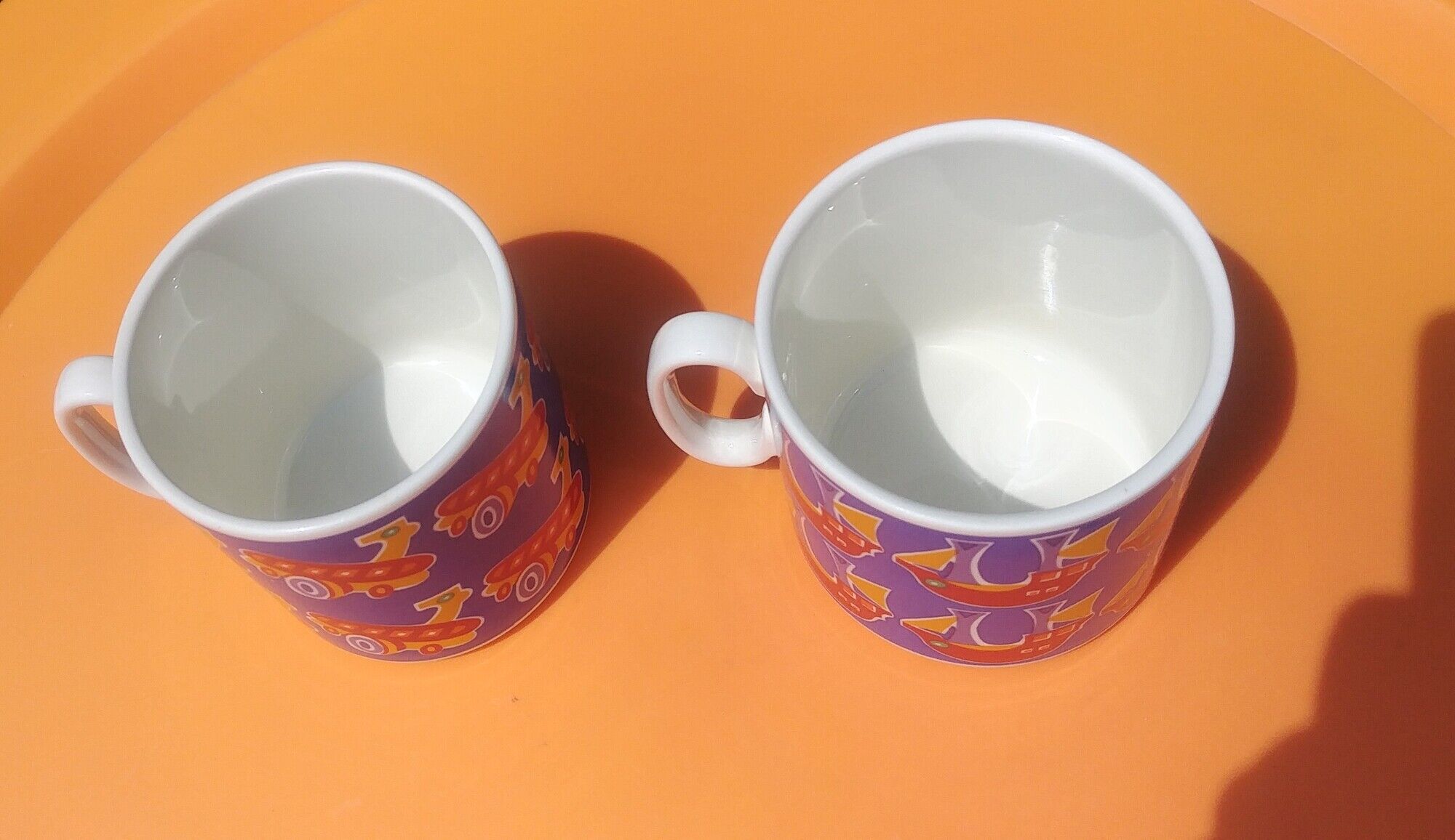 Two mugs/cup in porcelain from Villeroy and Boch decoration boat / plane made in Luxembourg