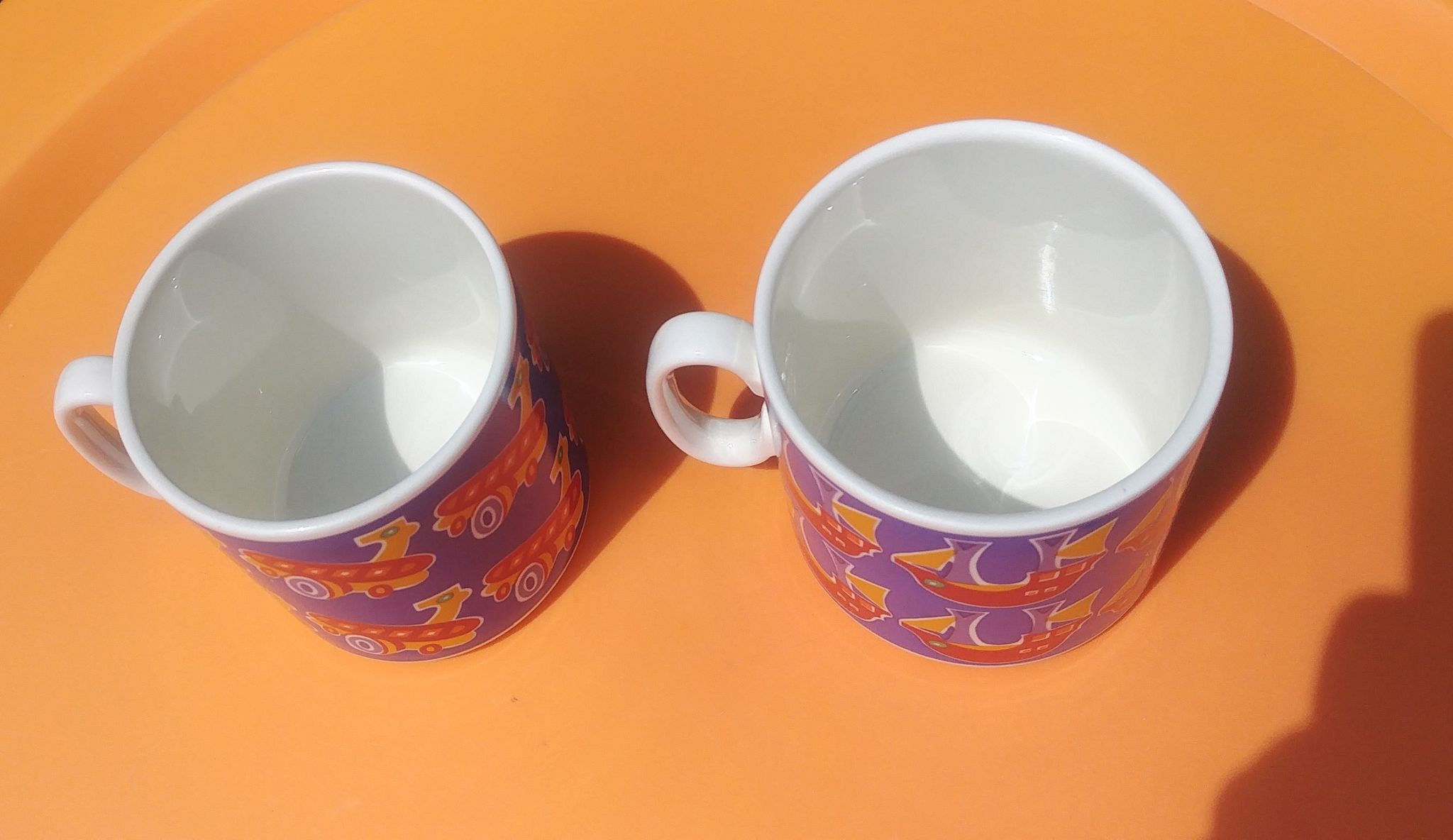 Two mugs/cup in porcelain from Villeroy and Boch decoration boat / plane made in Luxembourg