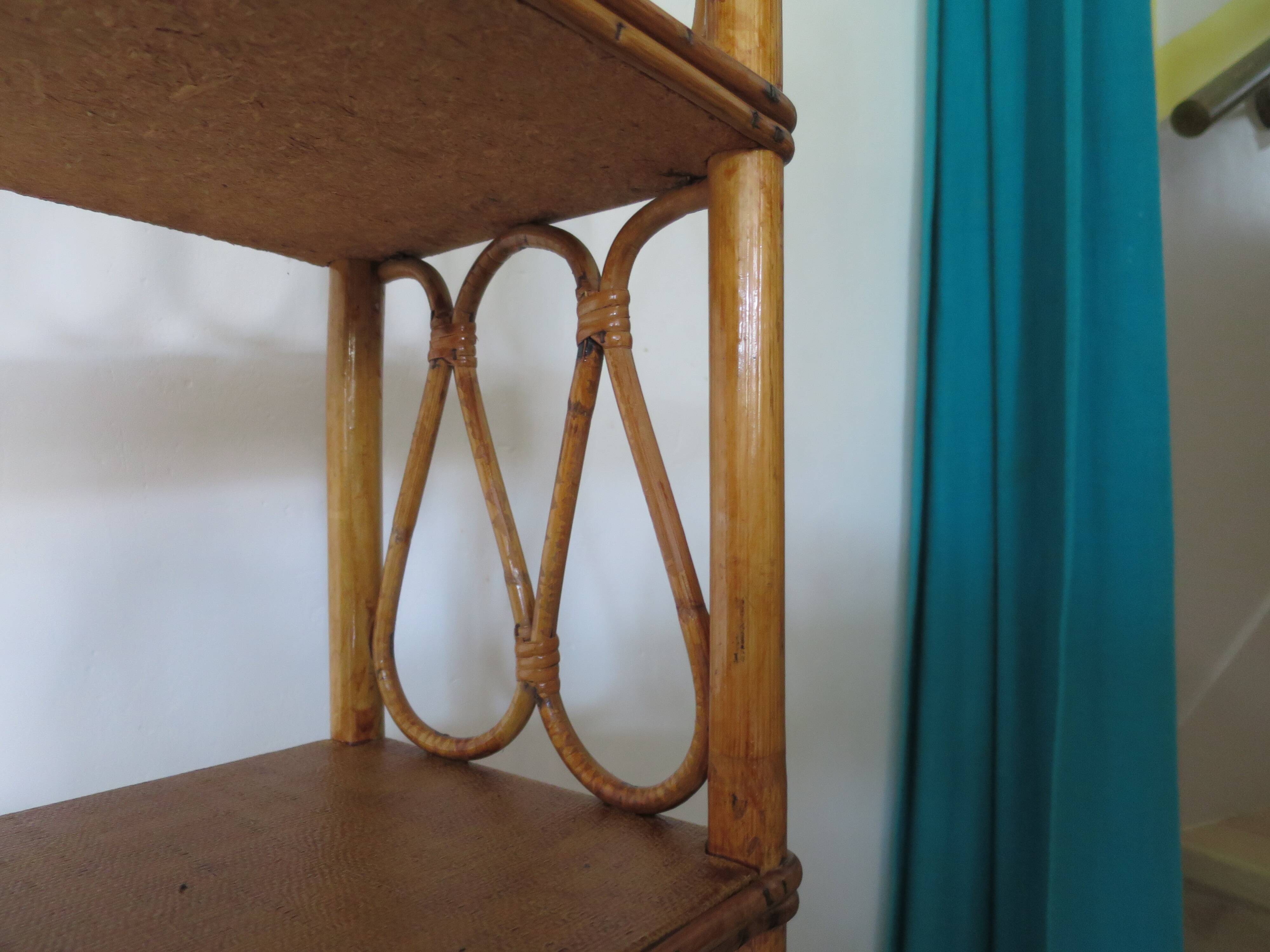Wooden and rattan bookcase, 1970s-1980s