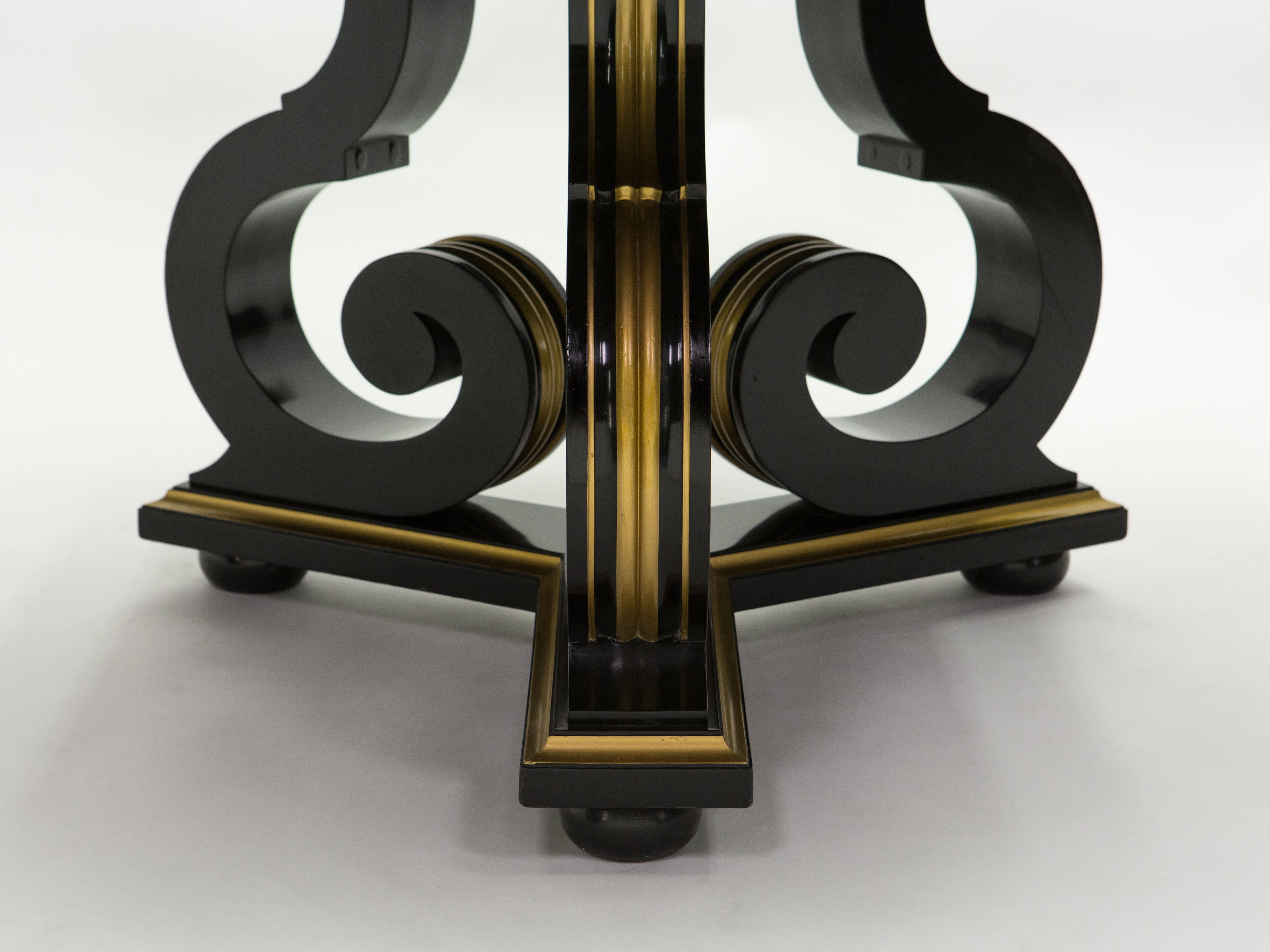 Table à manger néoclassique Maurice Hirsch bois noir doré miroir 1970