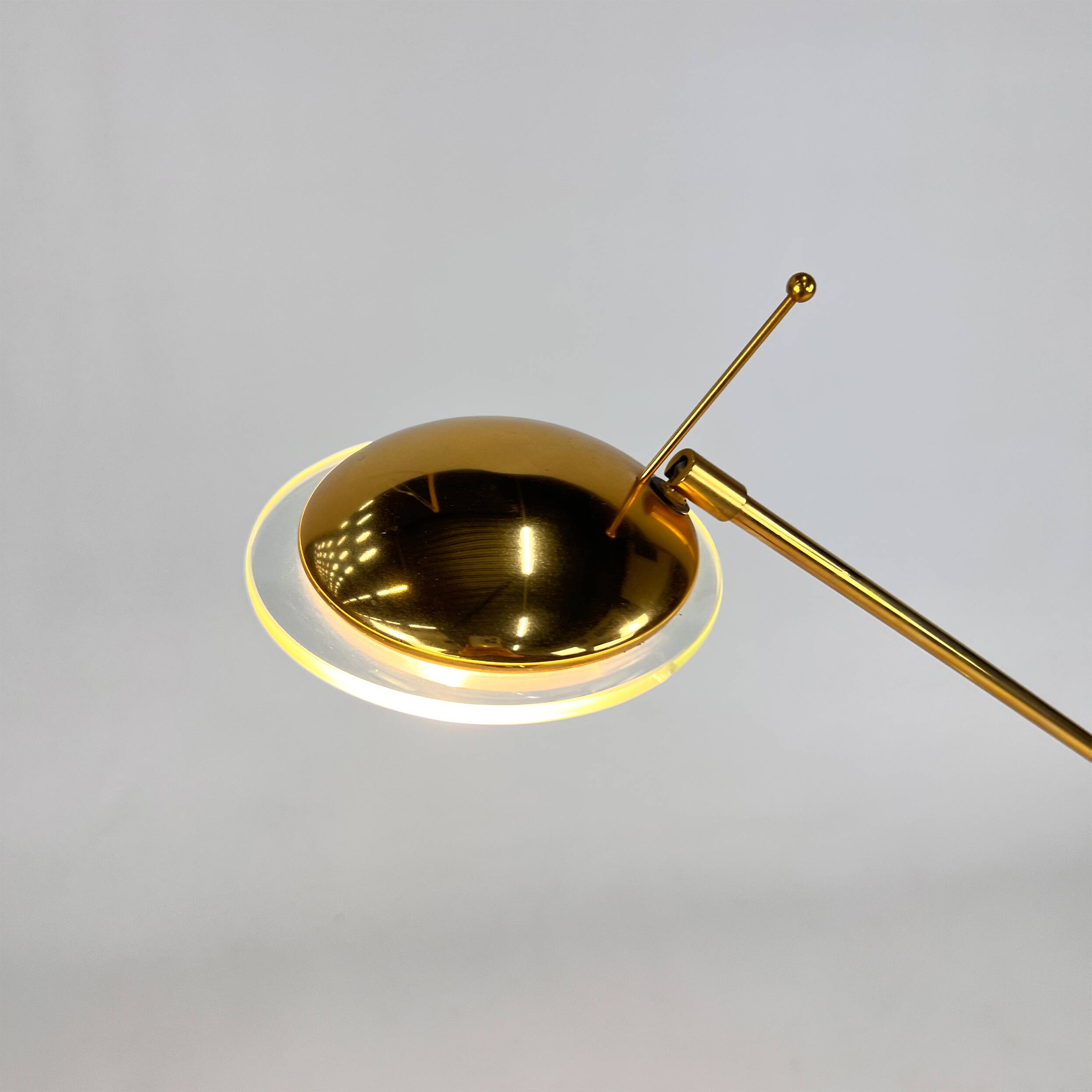 Dutch design brass and glass counter balance floorlamp by herda, 1970s