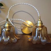 Suspension cascade 2 amber tulip glasses, vintage upcycled
