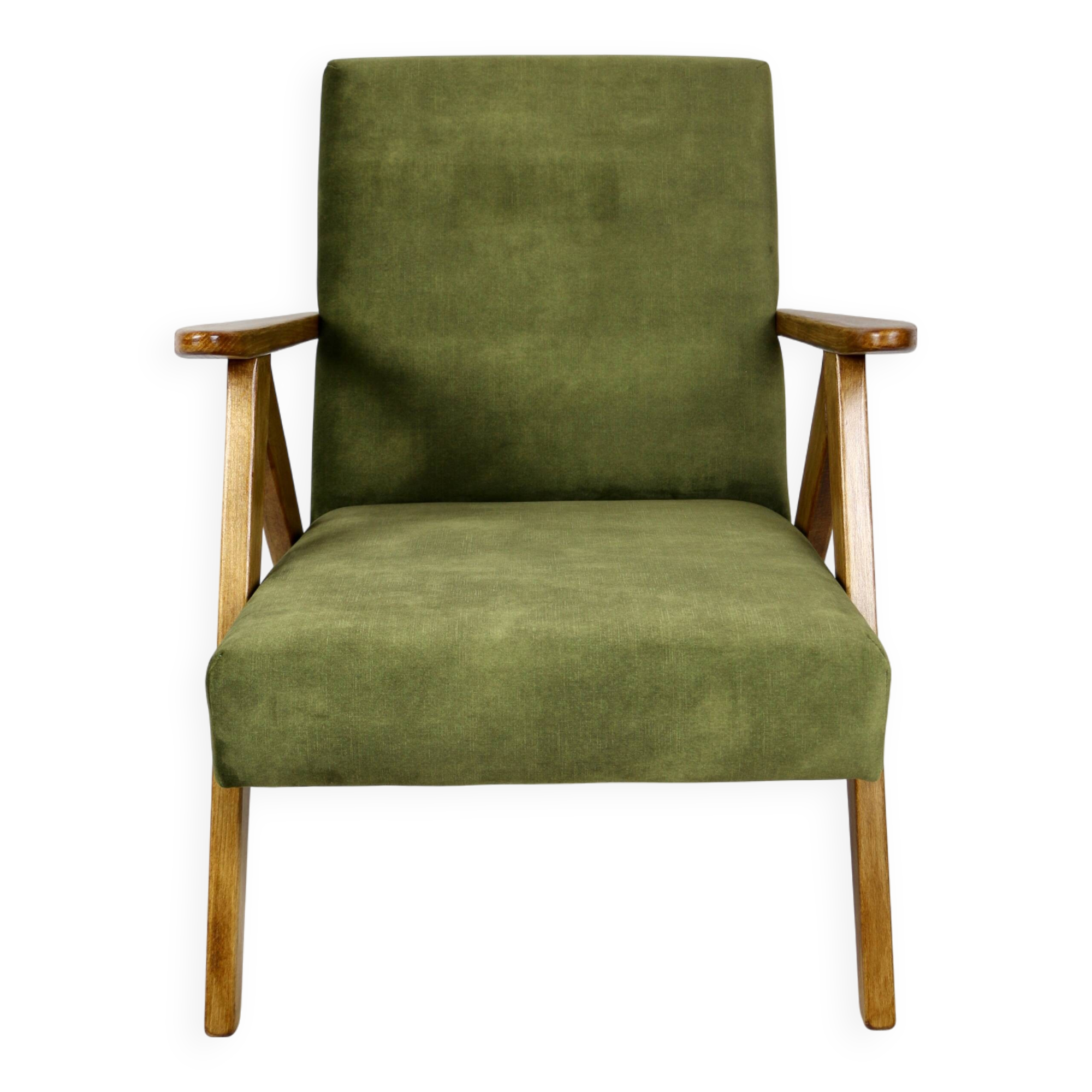 Fauteuil vintage vert olive modèle B-310, années 1970