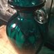 Vase verre soufflé ansé bleu canard