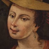 Italian Framework Portrait Of A Girl With A Goldfinch From 18th Century