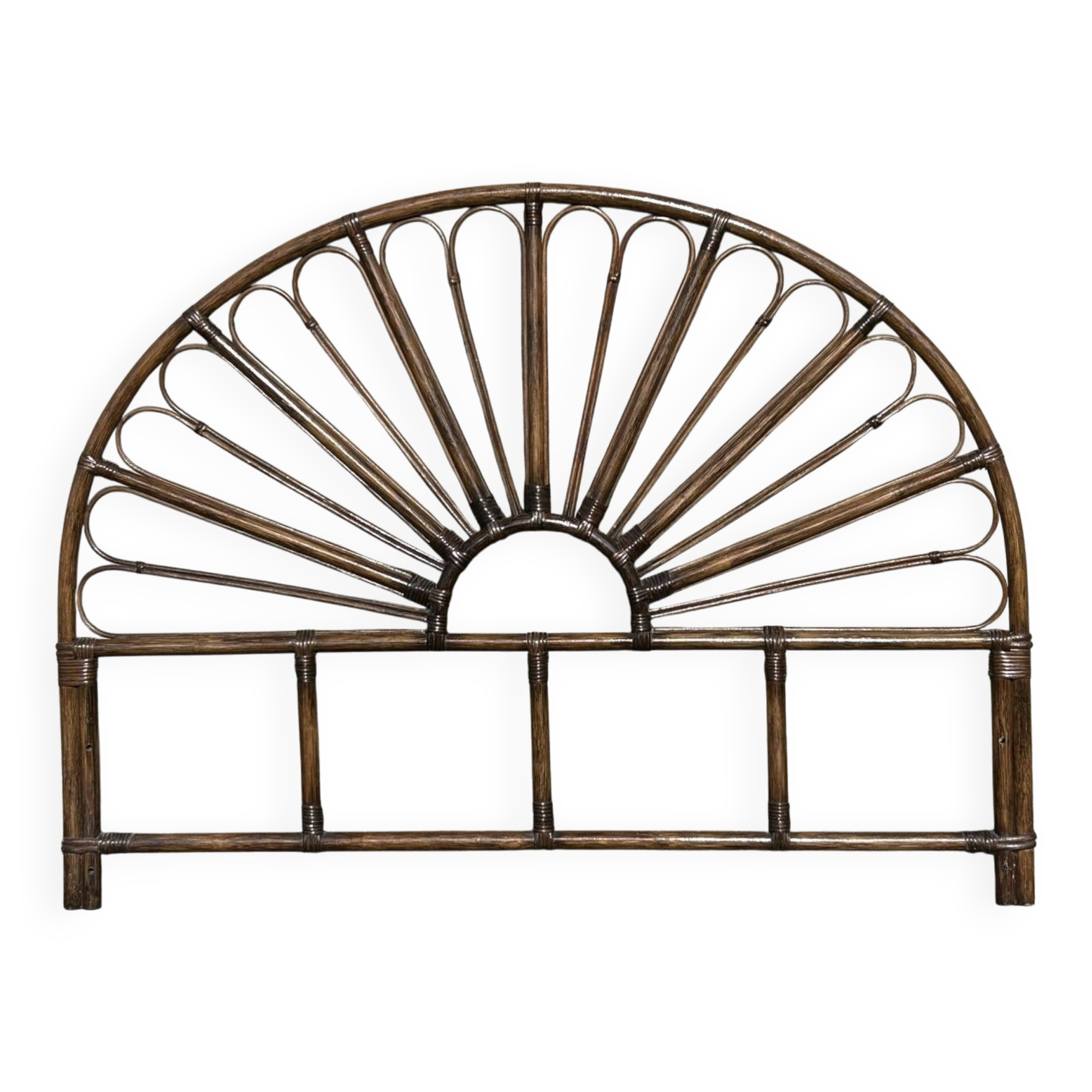 Vintage peacock tail bamboo rattan headboard from the 60s