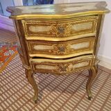 Table chevet 3 tiroirs 1950 -1970 italien bois doré