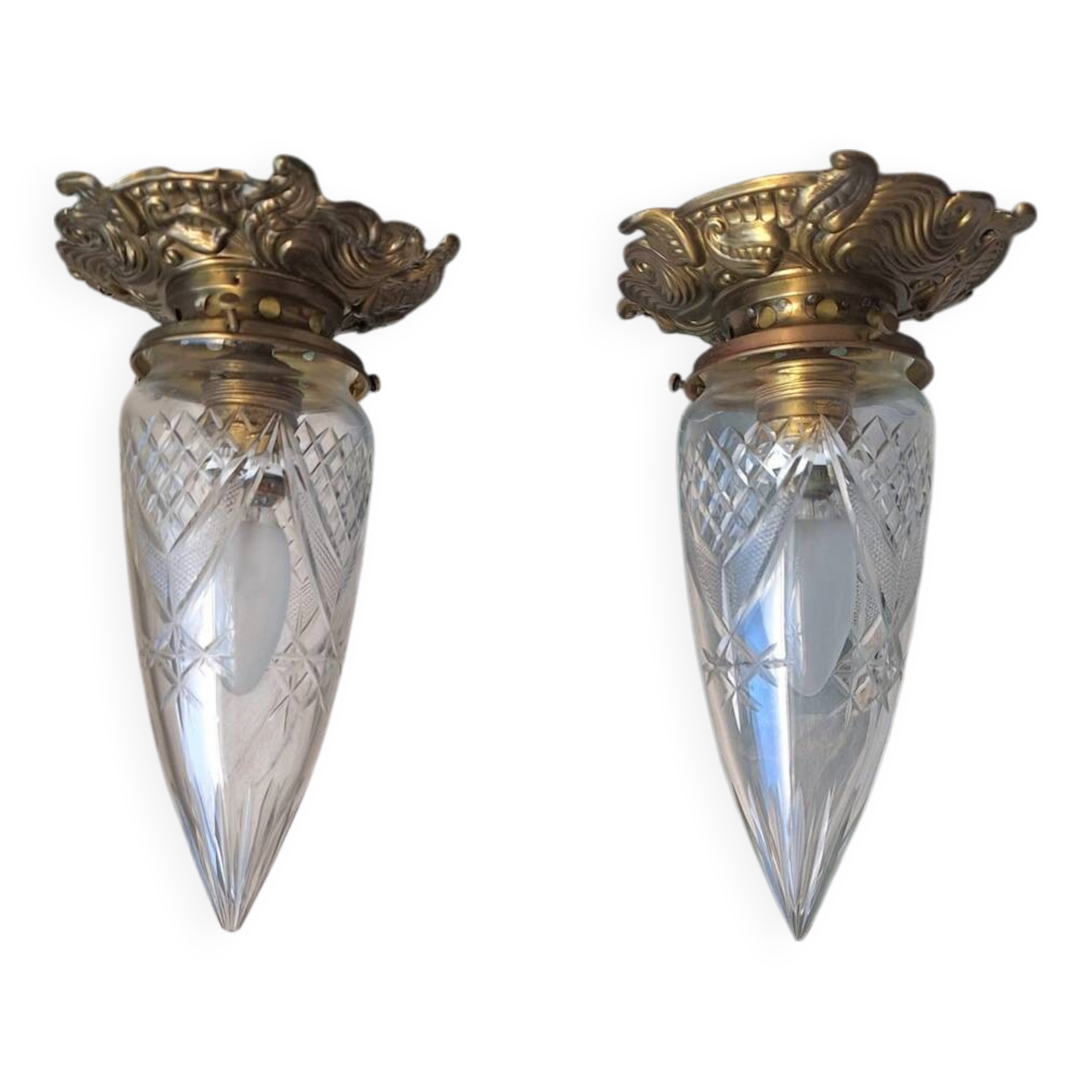 Pairs of art deco ceiling lights, antique lighting fixtures