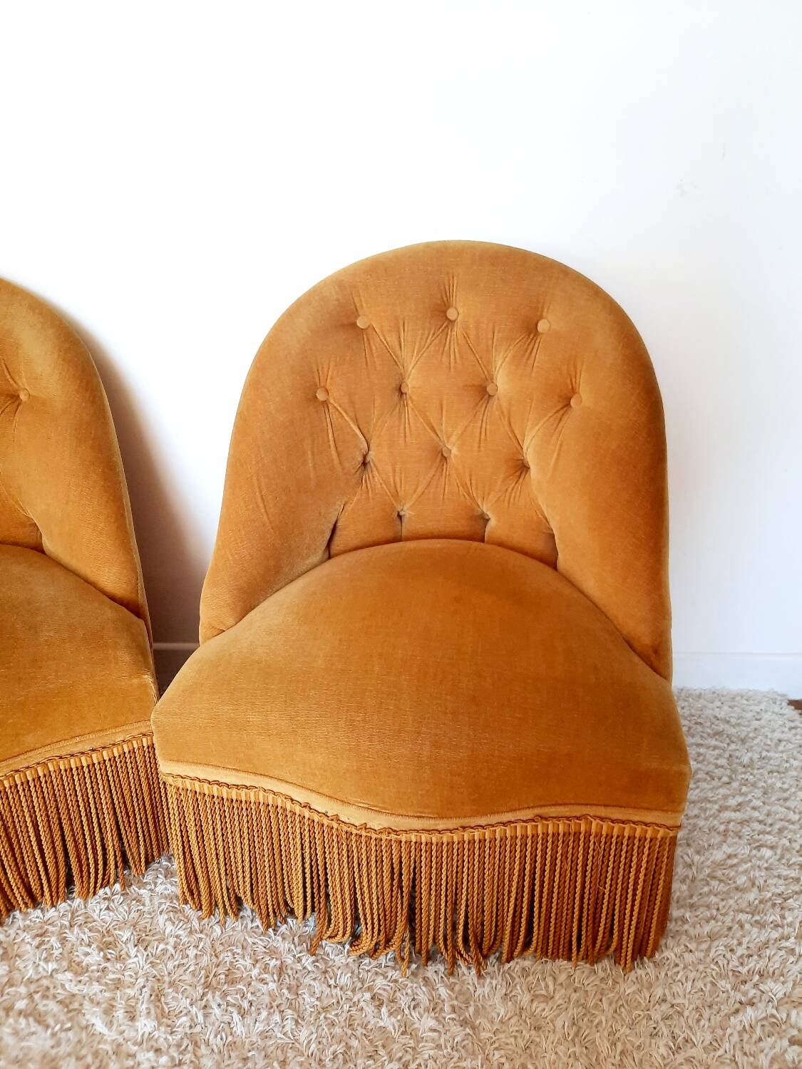Paire fauteuil crapaud velour raz doré