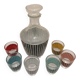 Vintage houndstooth liqueur carafe + 6 glasses