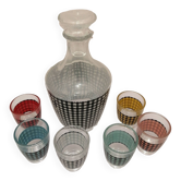 Carafe a liqueur vintage pied de poule + 6 verres