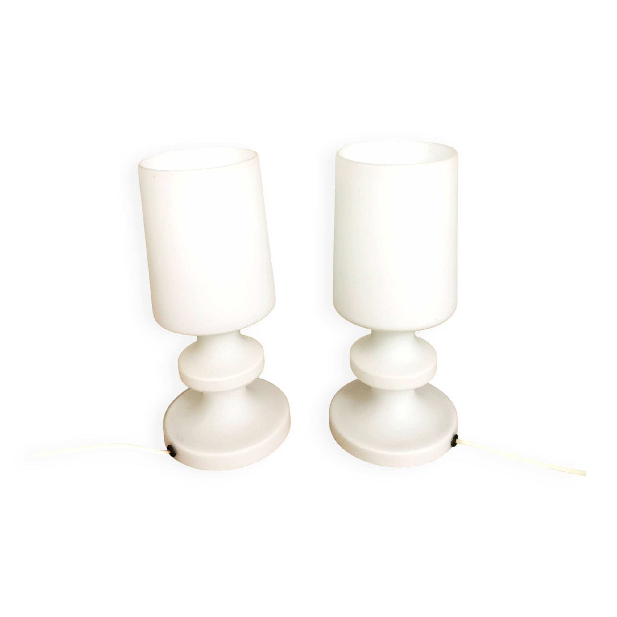 Set of 2 Vintage White Glass Table Lamp by Ivan Jakes, Czechoslovakia 1960s