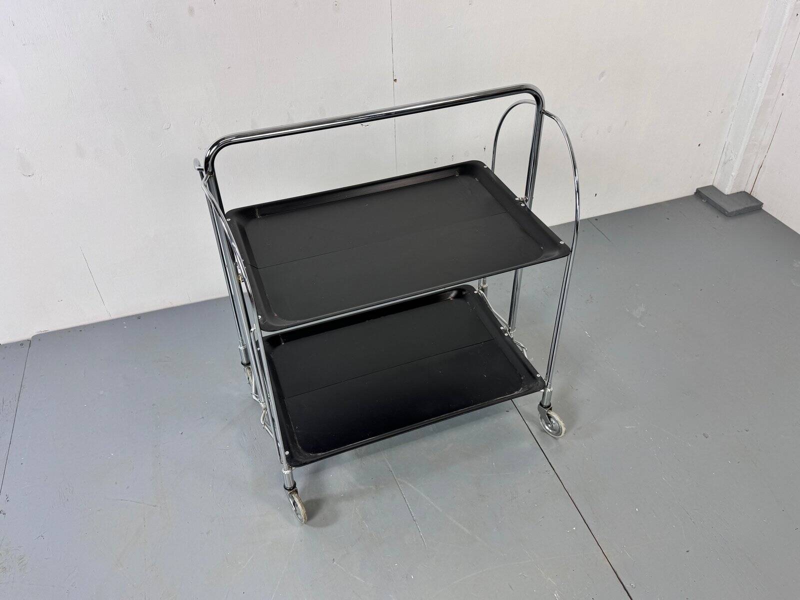 Mid-century Bauhaus Dinett foldable serving trolley from Bremshey Solingen, 1960s
