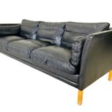 Danish mid-century vintage Mogens Hansen black leather sofa 60s