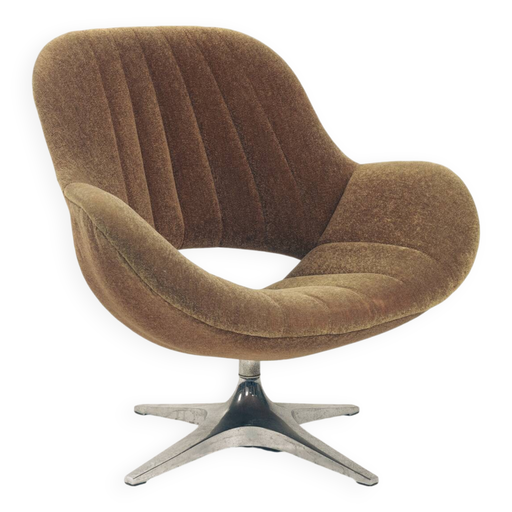 Fauteuil pivotant Space Age en mohair vert marron, années 1960