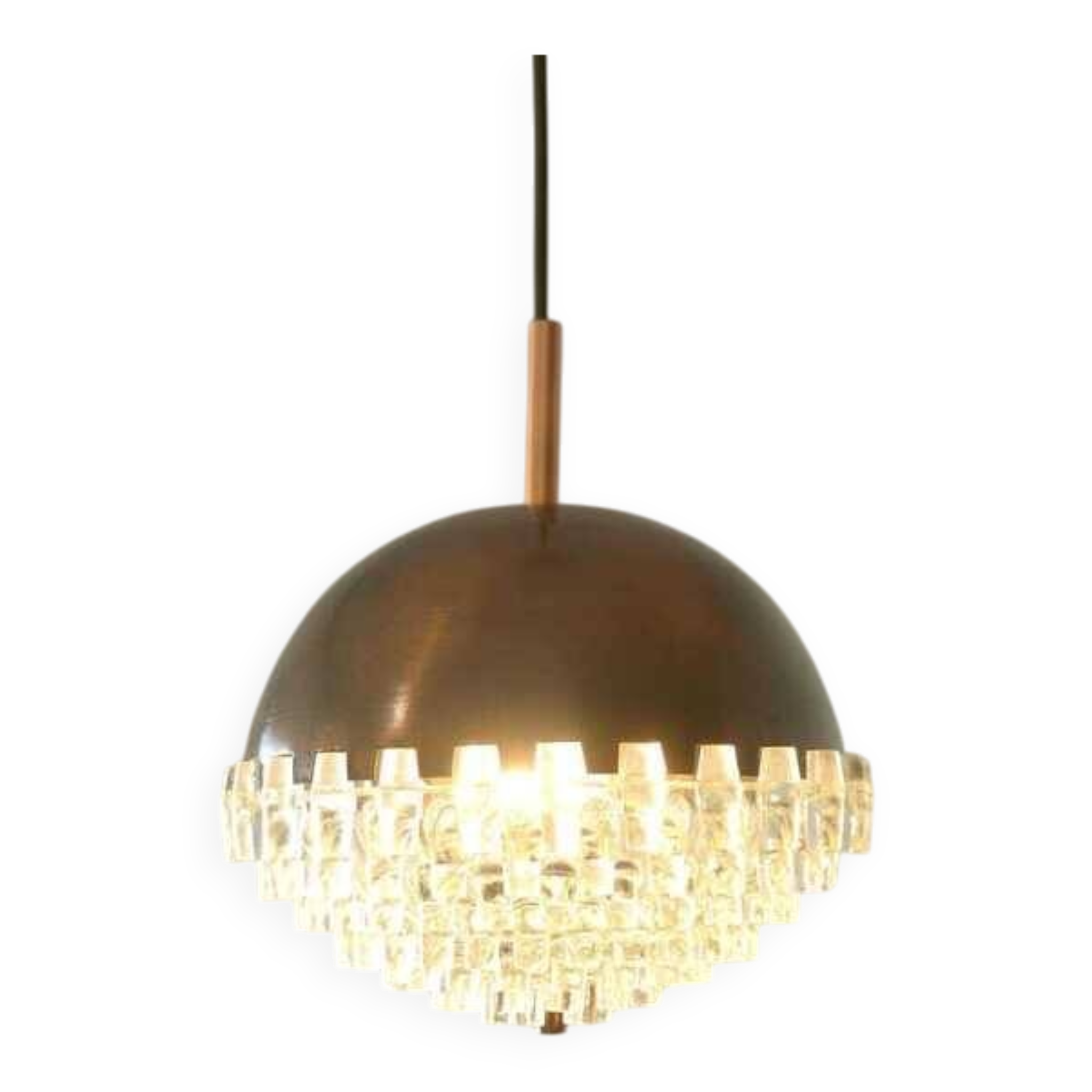 1/4 Vintage glass pendant light / brutalist copper bar lamps  MCM 1970s