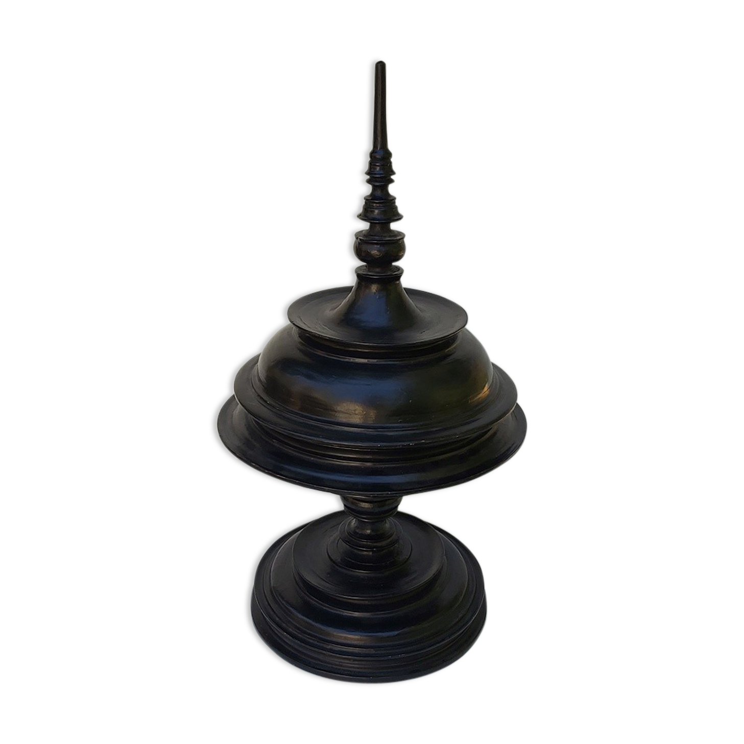 Ancient Burmese laywood offering pot