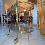 Hollywood Regency style bar cart in brass and glass, 1970s