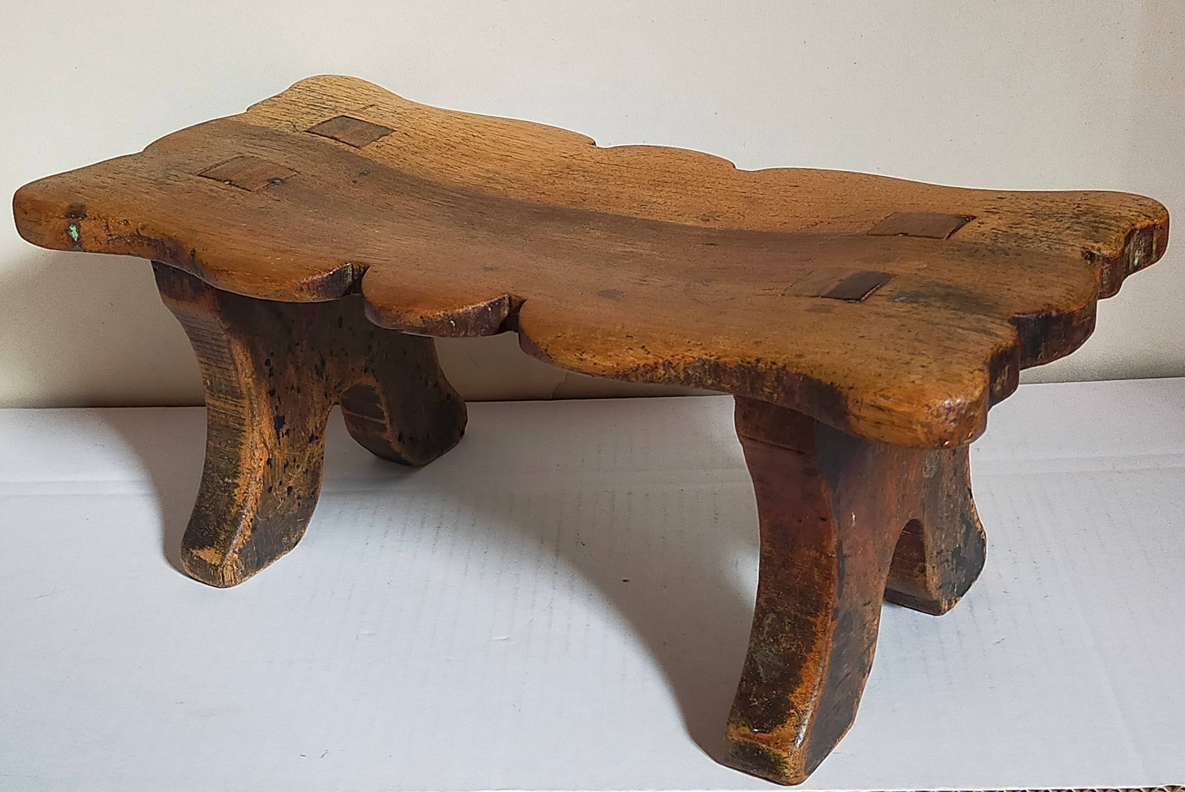 Old footstool in solid wood 19th century