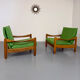 Lot of 2 vintage armchairs in solid oak with boucle fabric, Scandinavian design from the 70s.