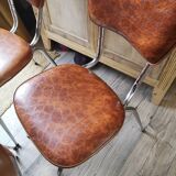 Lot of 4 vintage chairs in skai camel croc effect