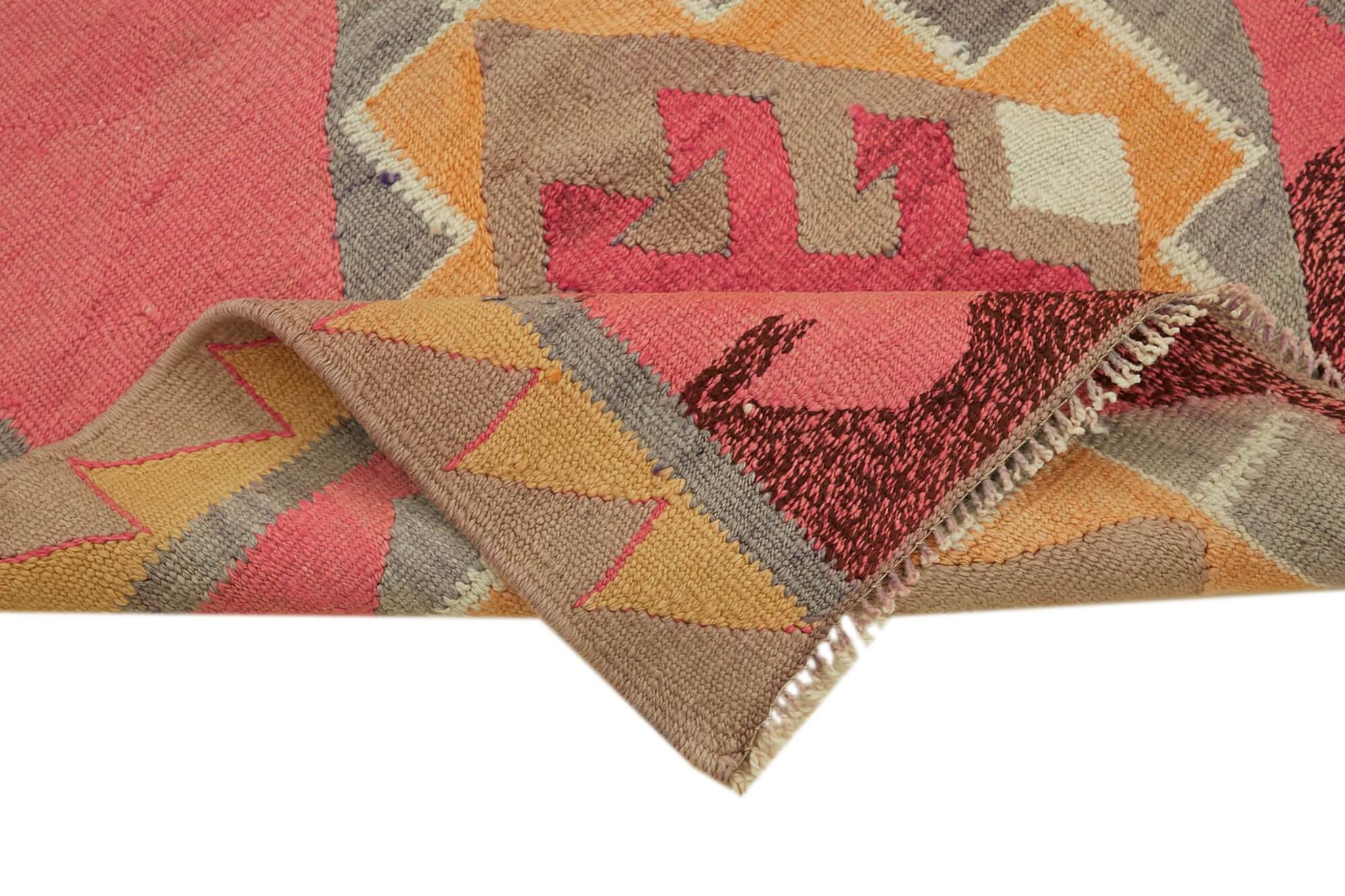 Turkish Handwoven Vintage Herki Kilim 102 cm x 322 cm