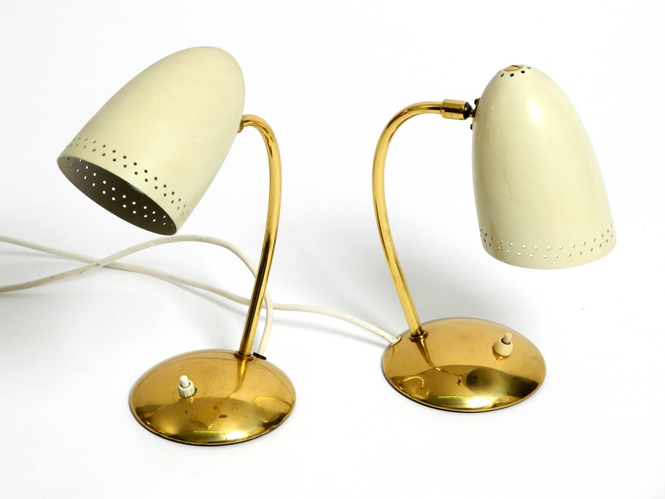 Pair of beautiful German Mid Century Modern brass table lamps with metal sh