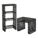 Vintage sculptural metal wire shelving and display table set