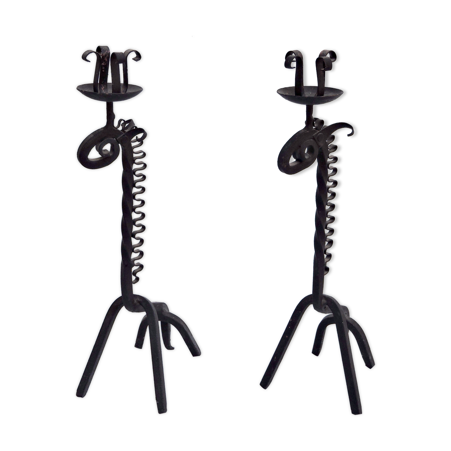 Pair of vintage candle holders zoomorphic wrought iron giraffe