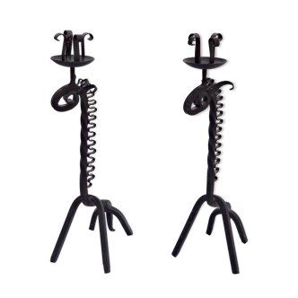 Pair of vintage candle holders zoomorphic wrought iron giraffe