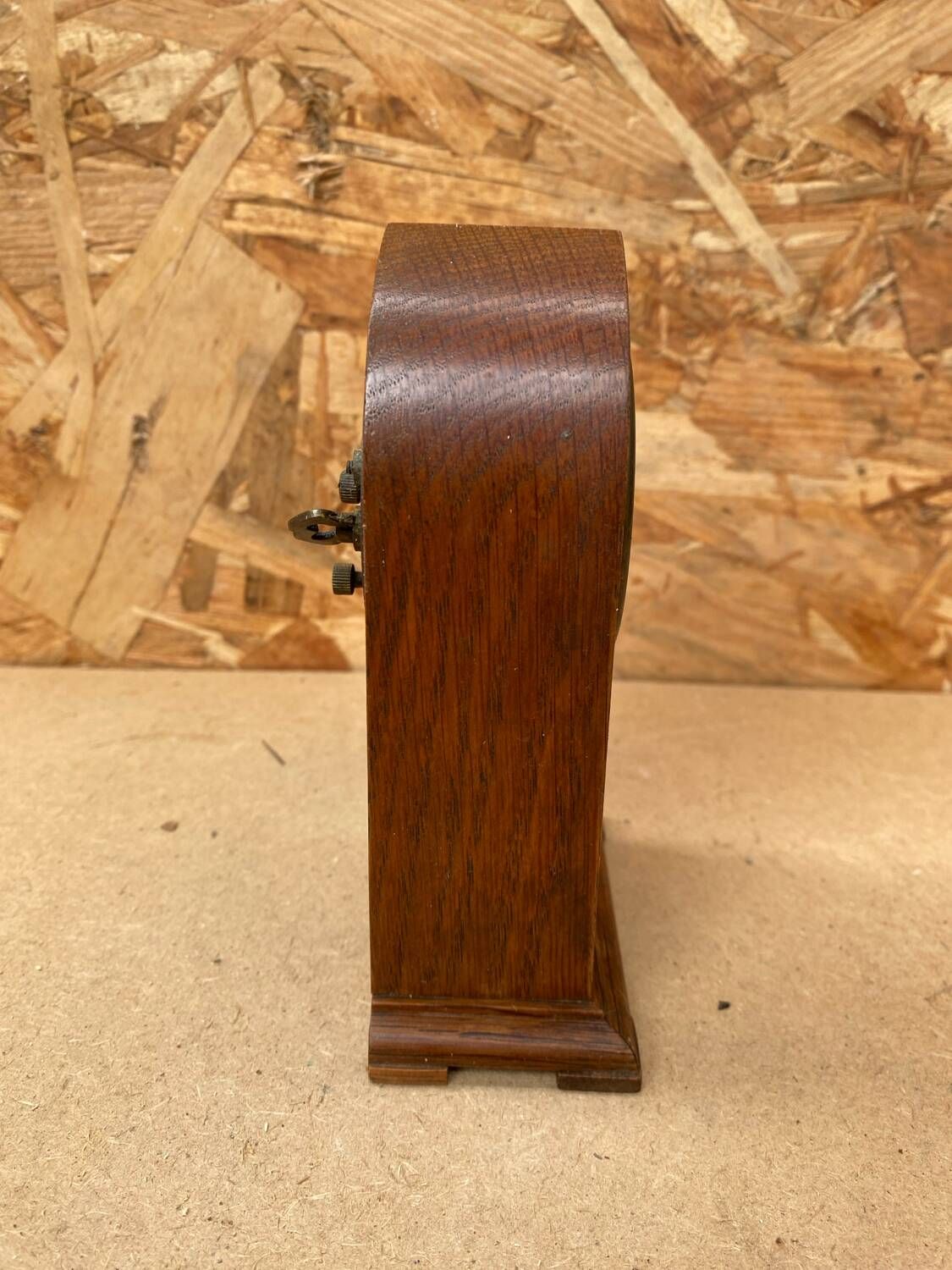 Antique mantel clock arched marquetry mahogany wood vintage