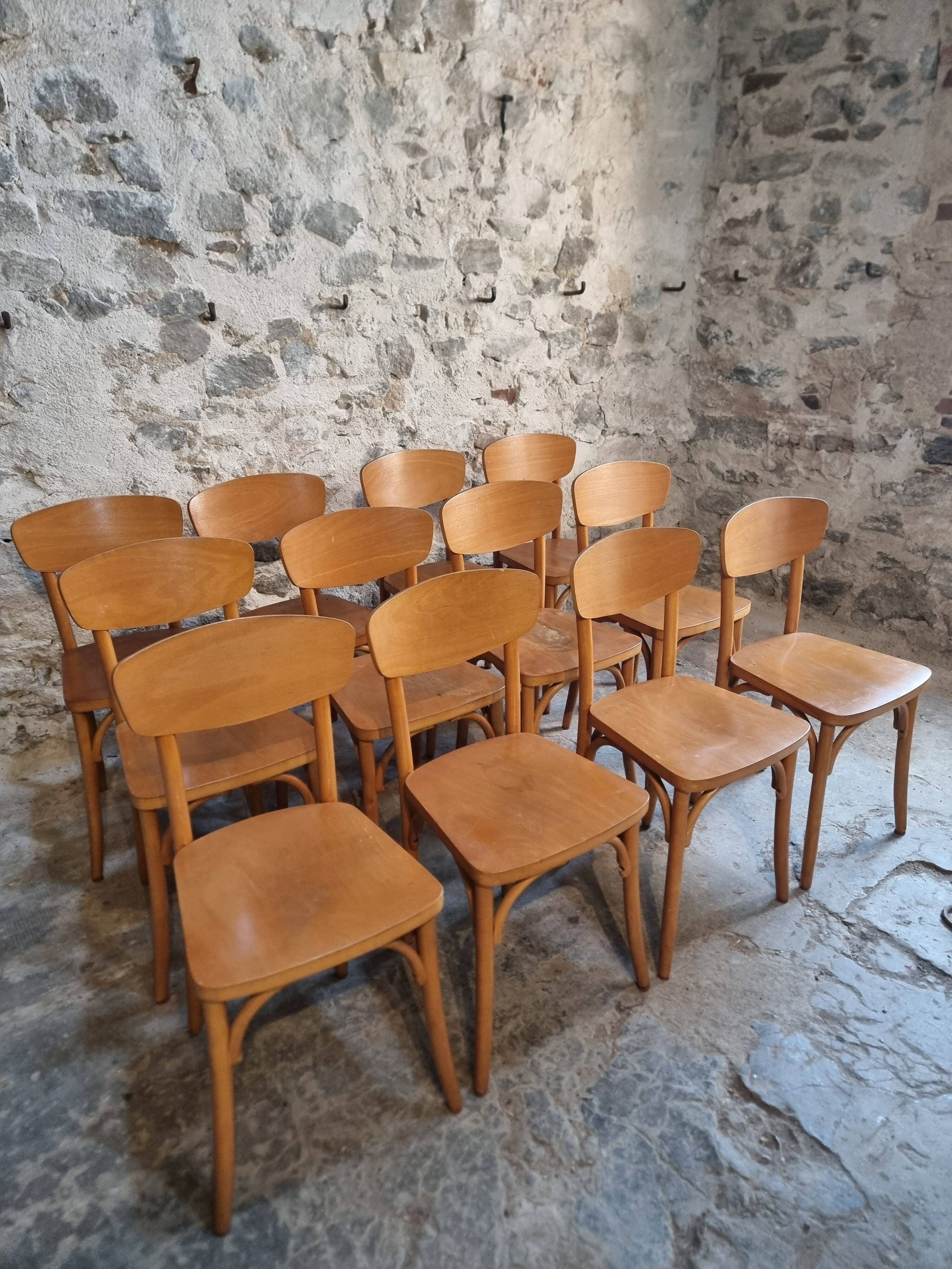 Ensemble de 6 chaises bistrot françaises vintage en bois courbé par Luterma, vers 1950–1970
