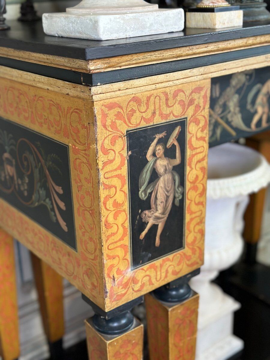 Console desk decorated with paintings, Pompeian style, circa 1880
