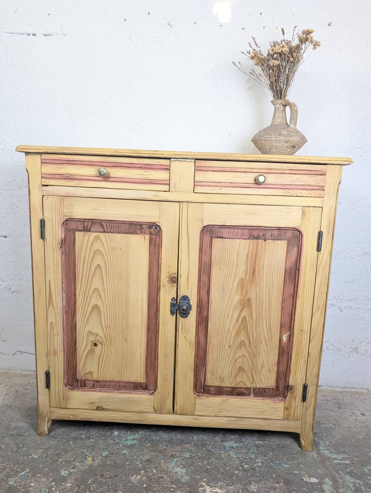 Rustic pine sideboard with two doors