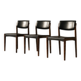 Set of 3 Vintage Mid-Century Danish Modern Rosewood & Black Leather Chairs