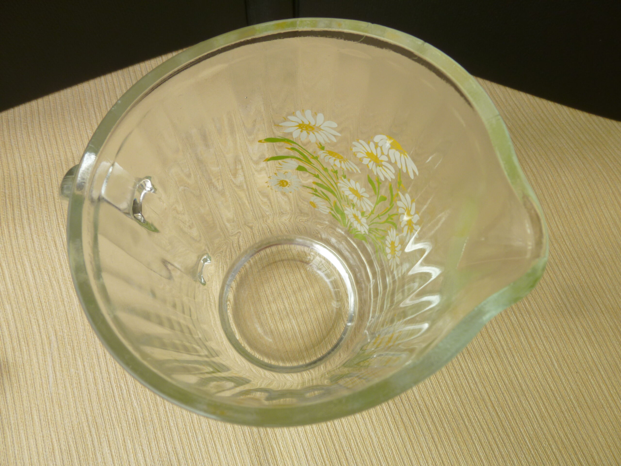 Pitcher, water carafe or glass fruit juice with hand-painted floral decoration