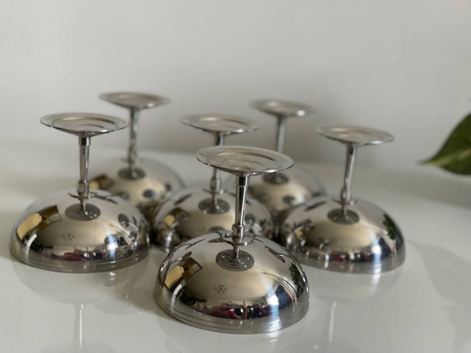 Six Guy Degrenne stainless steel ice cream cups.