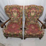 English armchairs, double cannage with cushions.