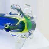 Vase en verre Murano XXL Fratelli Toso en bleu avec une couche extérieure transparente, art décoratif italien des années 1960.