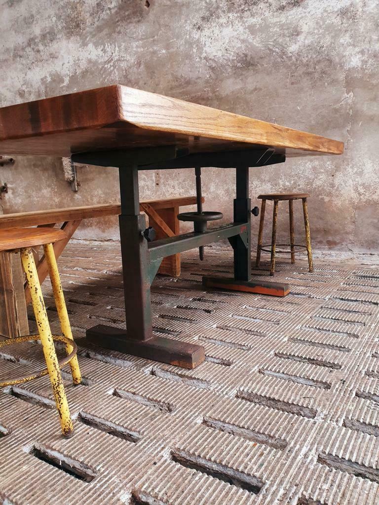 Industrial dining table oak on a workbench frame
