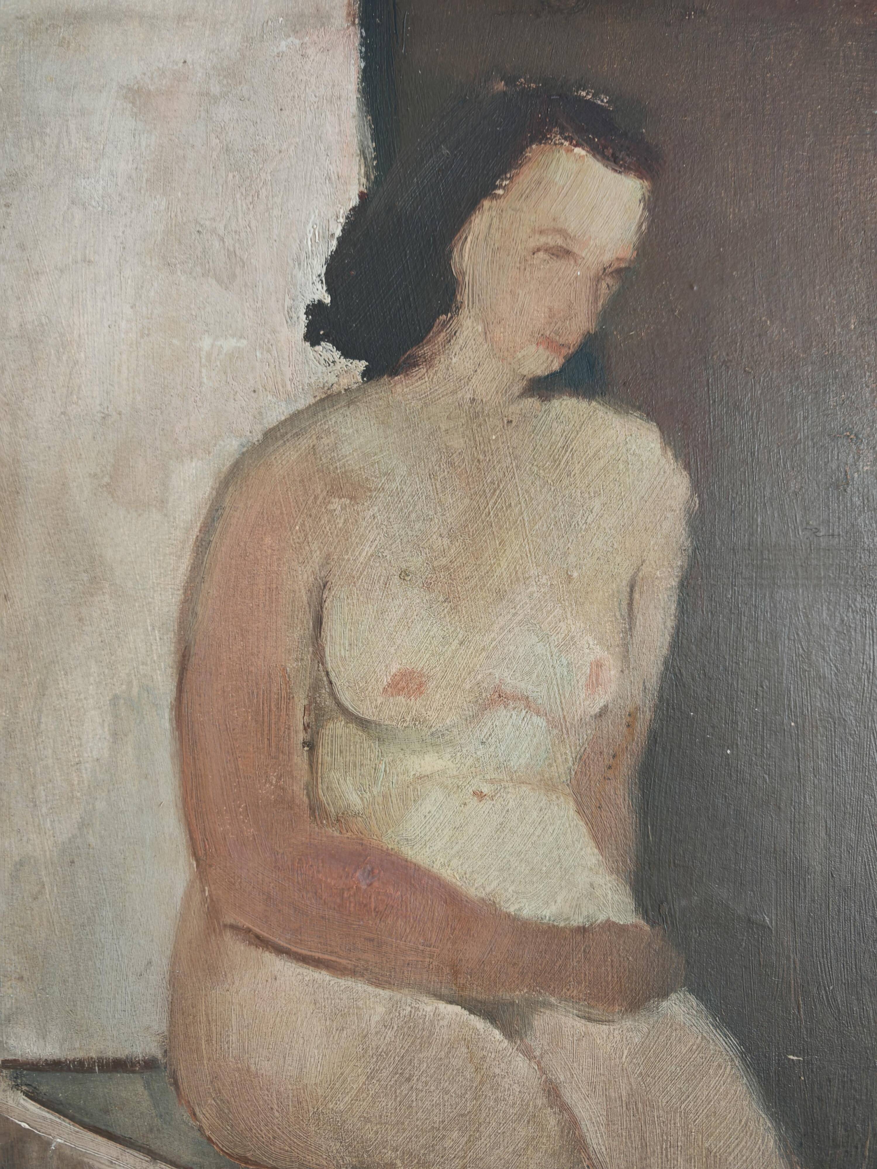 "Seated Nude in Interior", oil on canvas, unknown artist, Yugoslavia 1950s