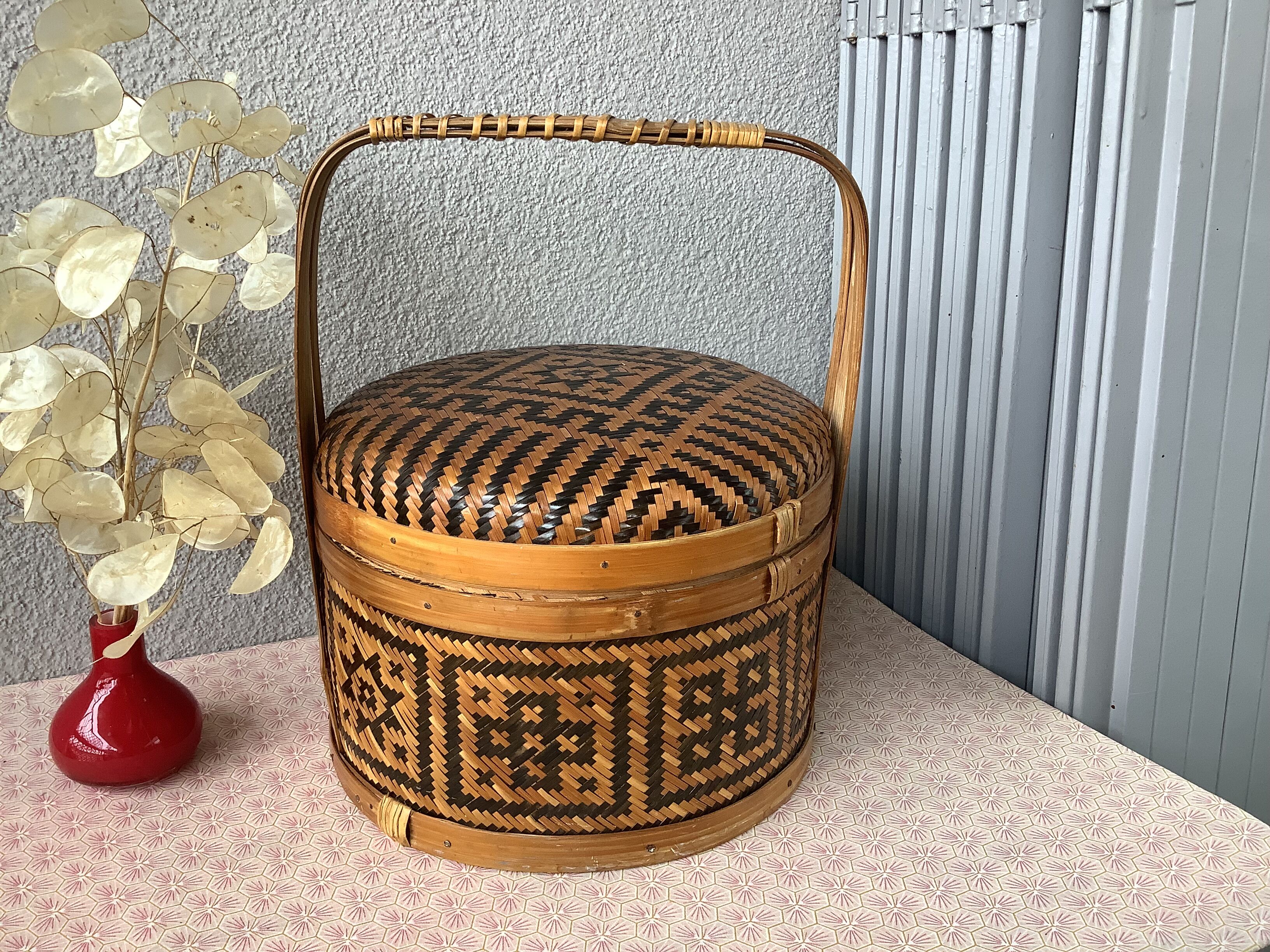 Boho chic Chinese Bamboo Bamboo Braided Basket - Bakul Siah