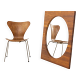 XL Mid-century mirror in solid teak (Denmark, 1960s).
