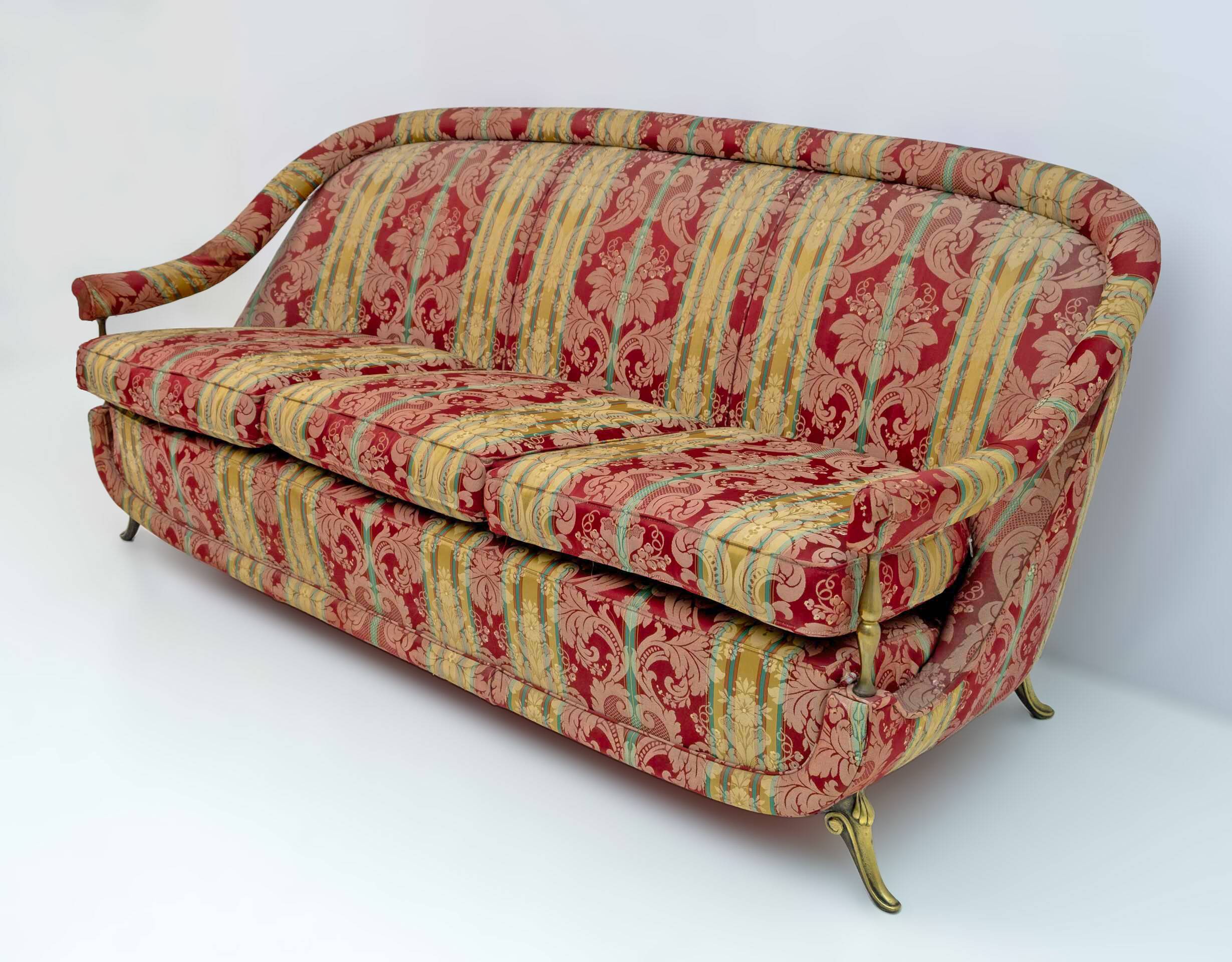 Art Dèco Style French Brass And Fabric Sofa, 1950s