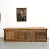 Very large pine trade counter, circa 1920.