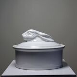 Large vintage white earthenware terrine with hare or rabbit head