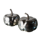 Silver-plated vintage Christian Dior Pumpkin set: two lidded metal bowls with removable integrated lighter, 1970s