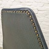 Set of Four Vintage Kitchen Chairs, Night Blue Leatherette with Chrome. 60s