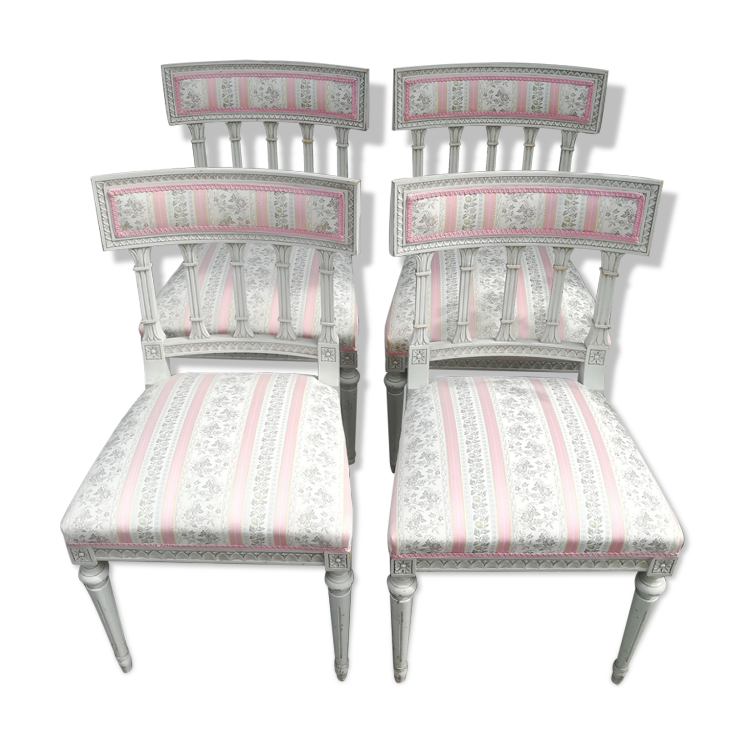 Series of 4 patinated Louis XVI style chairs