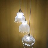 Original suspension of three vintage transparent glass globes.